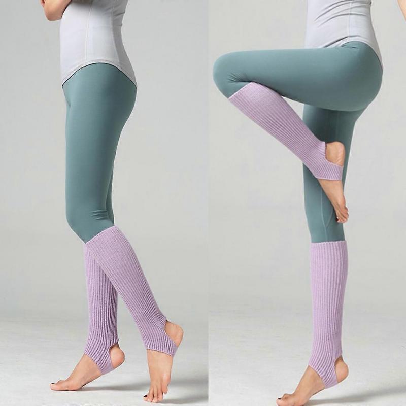 1 Pair Women Girls Ballet Dance Stirrup Leg Warmers Ribbed Knitted Solid Color Toeless Latin Knee High Socks Yoga Sports Warm Cover Sleeves  Sky Blue