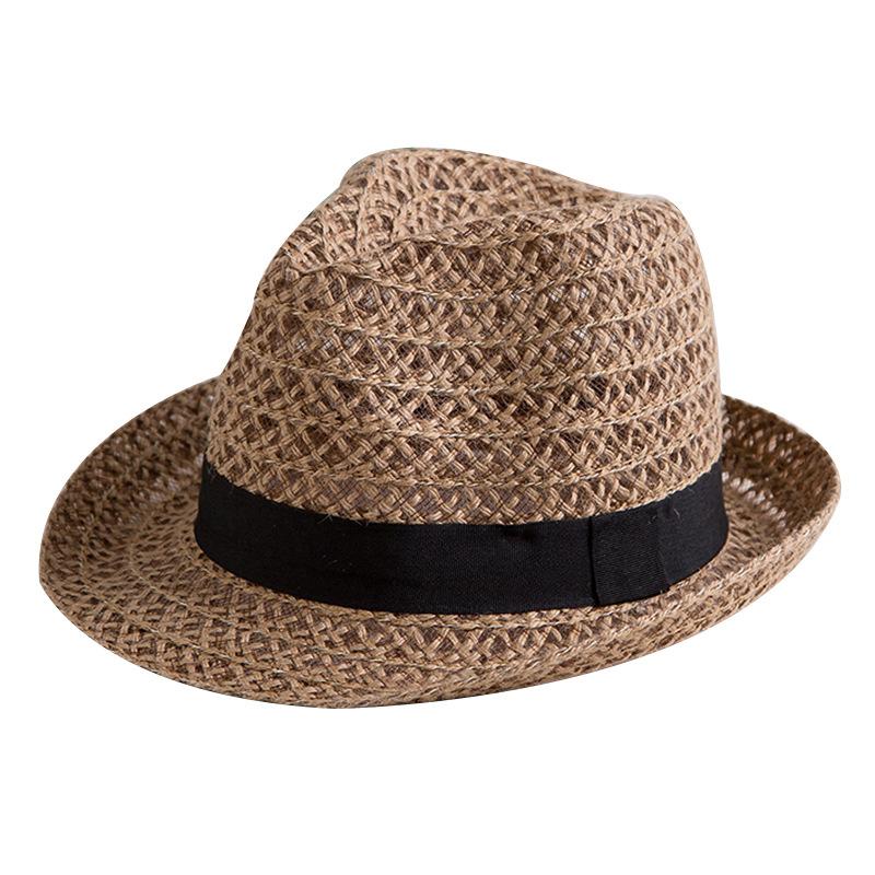 

Spring and Summer Bohemian Straw Hat with Linen Rope Sunshade Hat Fashionable Striped Jazz Hat Sun Protection Beach Hat коричневий