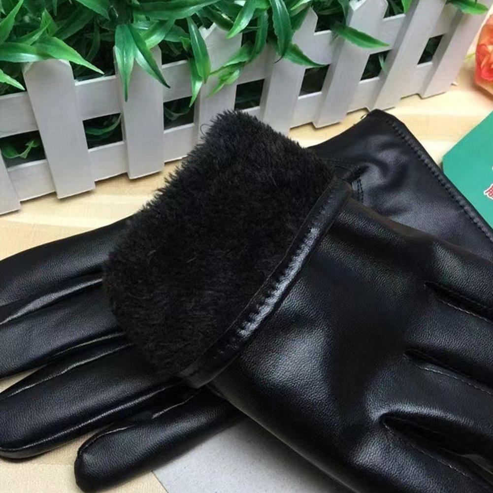 NEW PU Leather Imitation Sheepskin Warm Gloves Men's Skiing Winter Touch Gloves Outdoor Riding D4B4