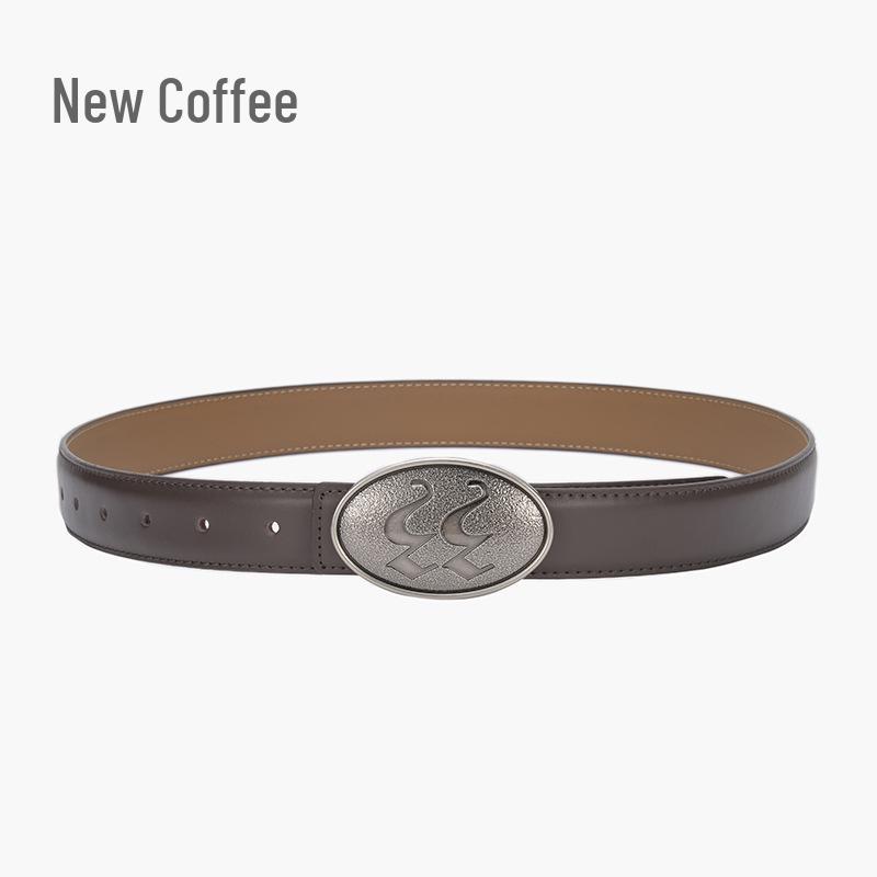 Korean Style Women's Antique Leather Belt with Oval Silver Buckle - Simple Cowhide Waist Belt for Ladies' Jeans and Shirts