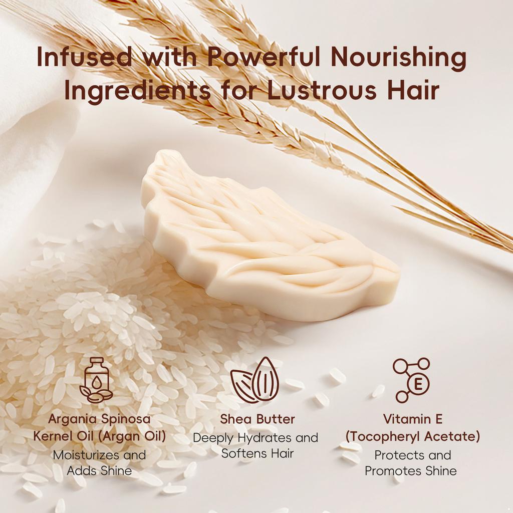 Gentle Cleansing Shampoo Bar with Rice Extract - For Volume, Moisture and Smoothness on All Hair Types, Refreshing Solid Formula