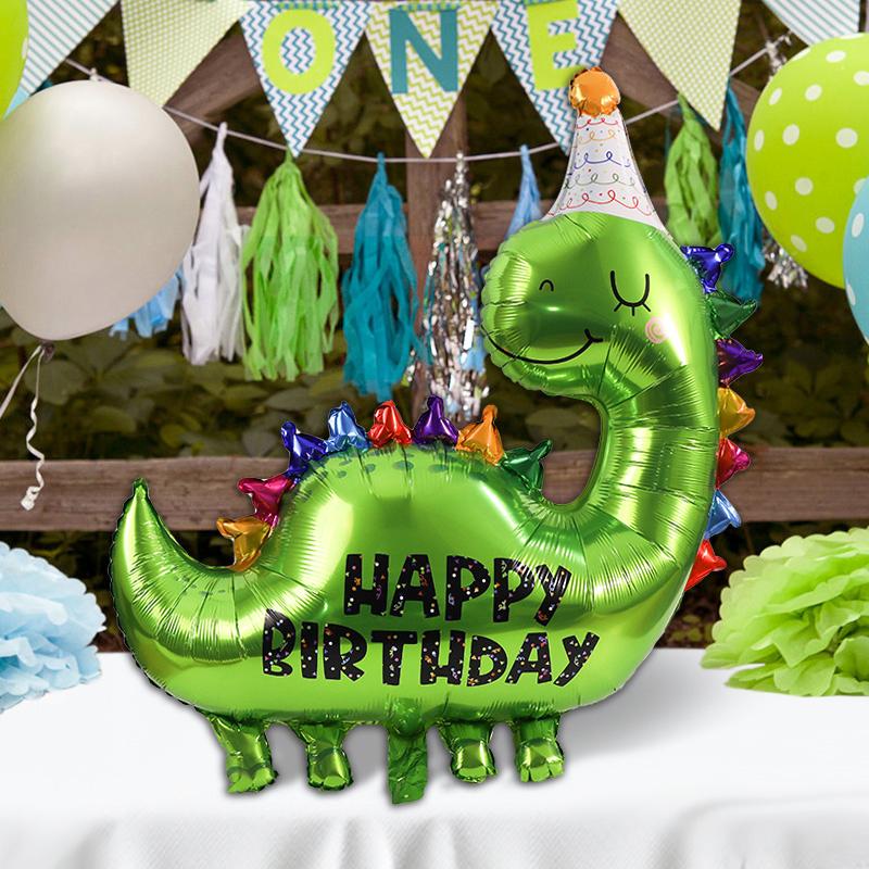 Green Dinosaur Foil Balloons Happy Birthday Print Cartoon Balloon Kids Favors Toy Gift Boy Girl Jungle Party Decoration Supplies
