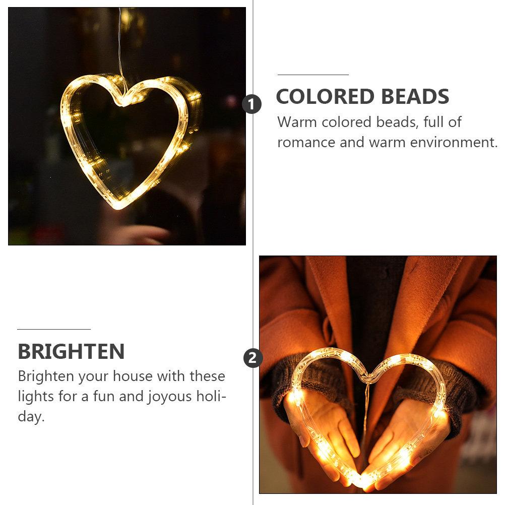 3Pcs Heart Shape Window Hanging Lights Suction Cup Decor for Valentine's Day Bedroom Living Room Cafe Hotel Bar Gift LED