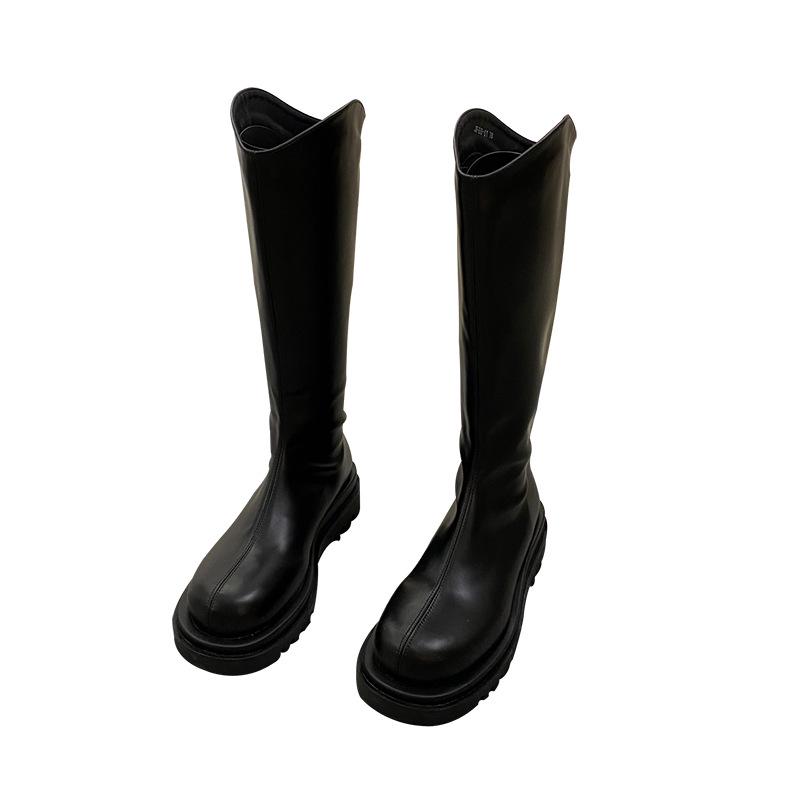 2025 Chunky Sole Women's Round Toe Martin Boots - Slimming Korean Style, Back Zip, Autumn/Winter.