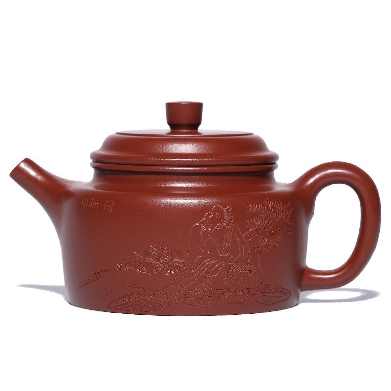 De Zhong Handmade Yixing Purple Clay Teapot - Exquisite Carved Da Hong Pao Kung Fu Tea Set 210cc ±10cc