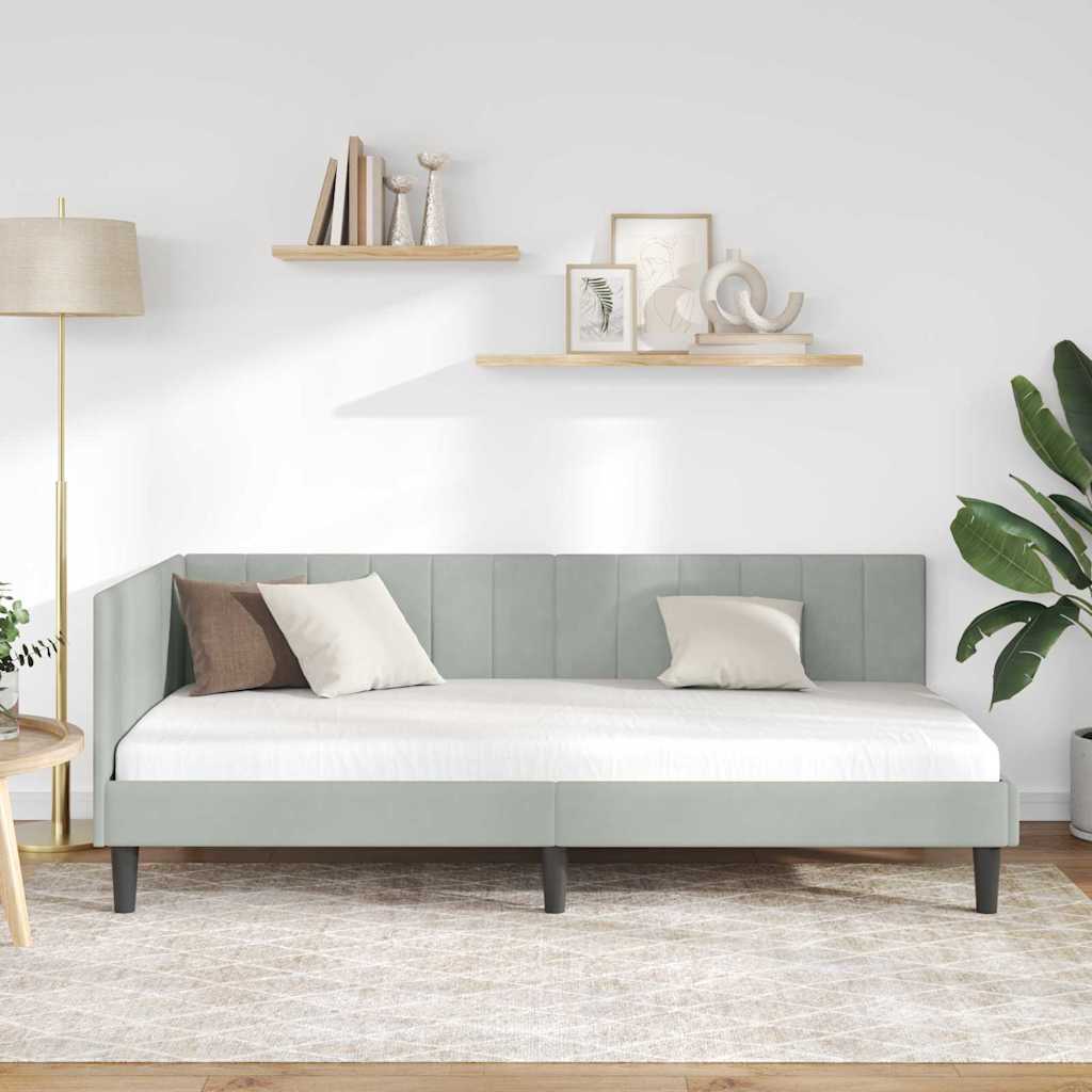 L Shaped Bed Frame with Headboard Light Grey 100 Cm X 200 Cm Velvet