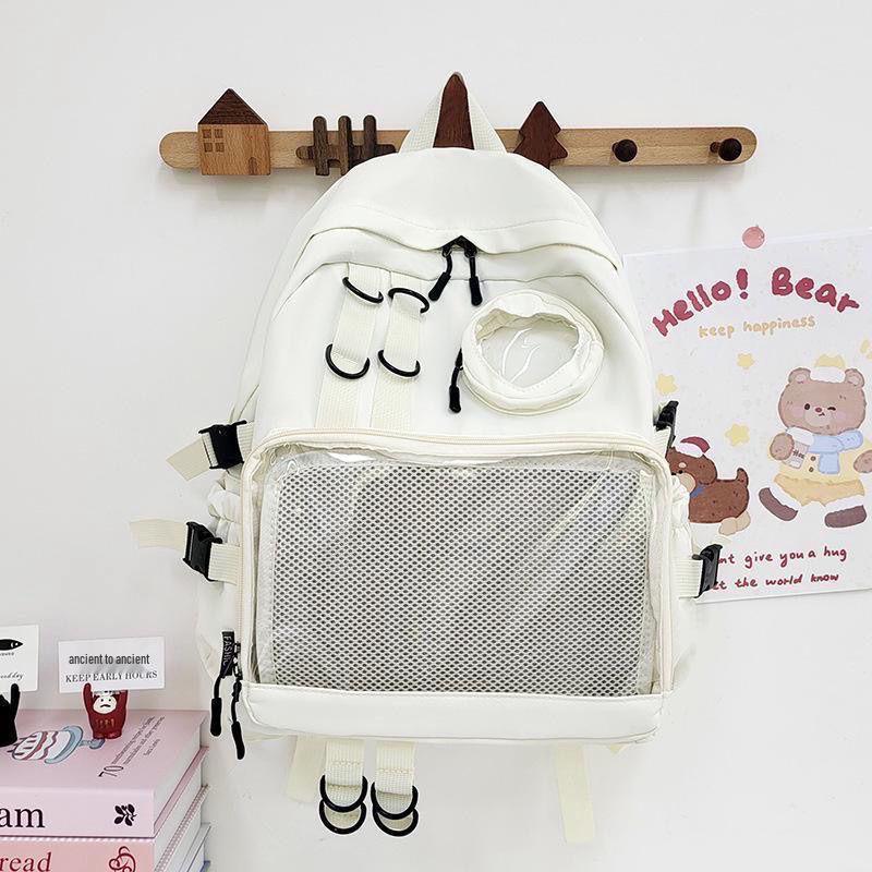 

Рюкзак Ита-бэг большой вместимости в японском стиле с прозрачной передней частью для значков и кукол - Универсальный студенческий школьный рюкзак белый