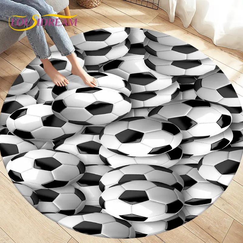 3D Cartoon Soccer Football Circle Area Rug Large,Round Carpet Rug for Living Room Bedroom Sofa Decoration,Kids Play Floor Mat
