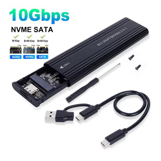 

Корпус для M.2 SSD M.2 NVMe SATA SSD Корпус Адаптер M.2 на USB Type C SSD 10 Гбіт/с USB 3.1 Зовнішній корпус Підтримує ключі M та B та B&M NVME SATA 10Gbps