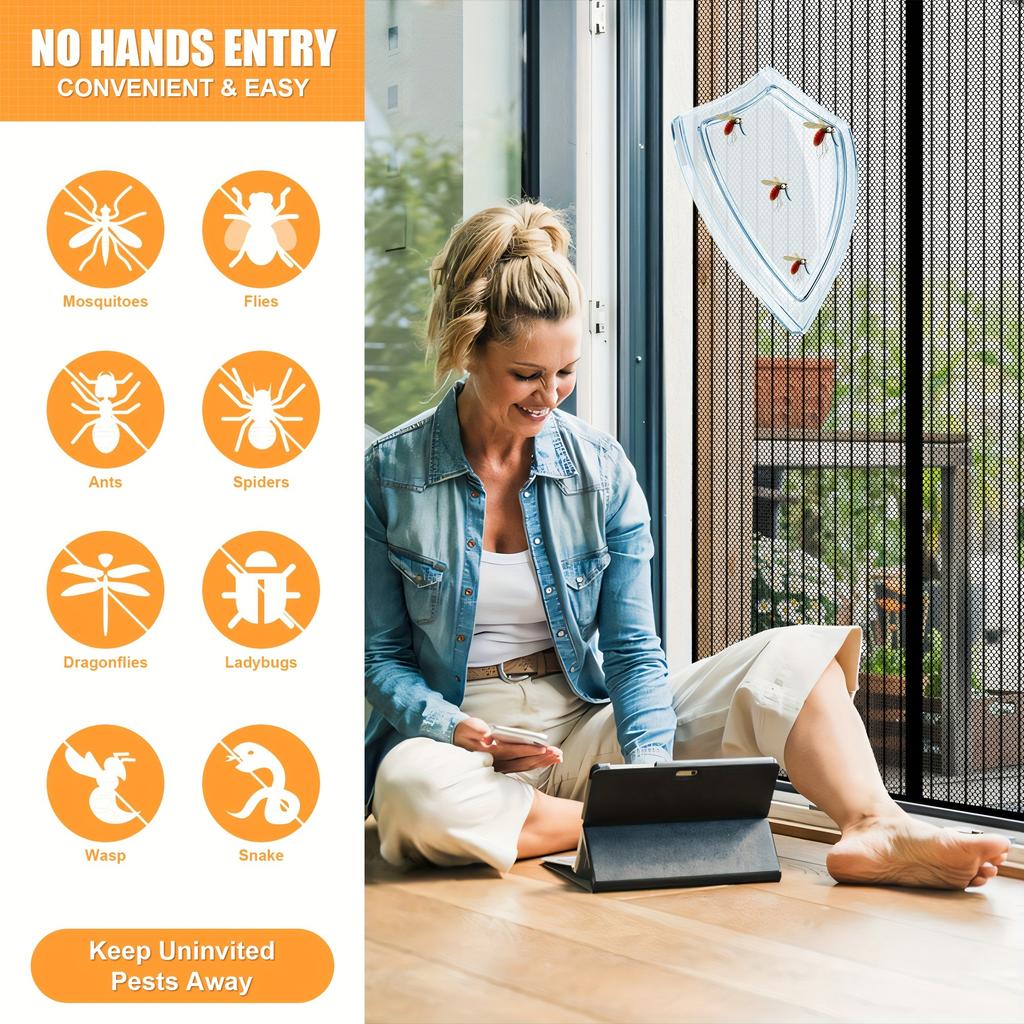 Heavy-Duty Magnetic Screen Door - Self-Sealing, Hands-Free Mesh for Insect Protection, Easy Installation with Magnetic Strips