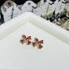 New Style Temperament Red Color Christmas Bow Stud Earrings for Women Rhinestone Bowknot Red Ball Earring Girls Party Jewelry