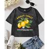 Amalfi Coast Lemon Fruit Italia Print Women Washed Crop T Shirts Slim Crewneck T-Shirt Y2K Casual Tops