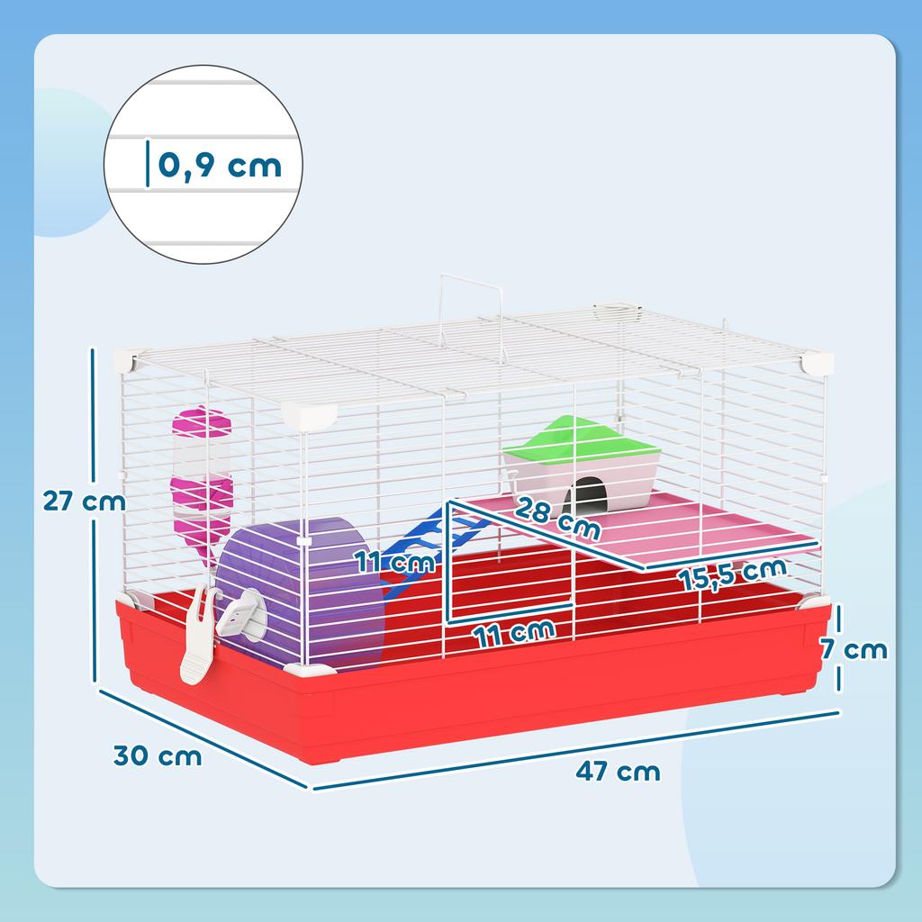 Hamster Cage, Small Gerbil Cage 2 Tiers Portable W/ Handle, Exercise Wheel, Water Bottle, Dishes