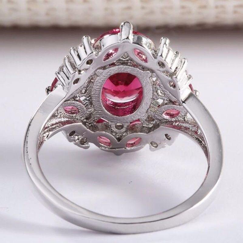 Plated Magnificent Silver Rings Oval Cut Natural Blue Sapphire Rhinestone Ring