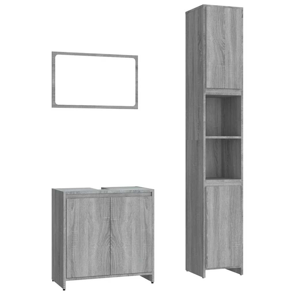 3 Piece Bathroom Furniture Set Grey Sonoma Particleboard
