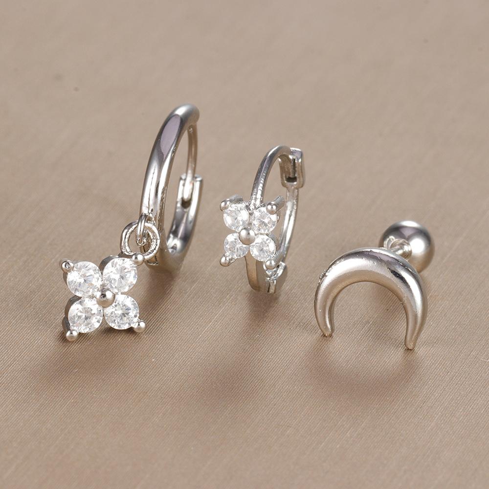 3-teiliges Vintage-Design-Set mit vier Zirkonia-Creolen für Frauen, winziger Knorpelpiercing-Ohrring aus Edelstahl, Schmuckgeschenk