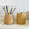 Huaqianguhh Faux Rattan Pen Holder, Woven Style Makeup Brush Boho Desktop Organizer, Multi-functional Resin Pencil Cup for Home Office