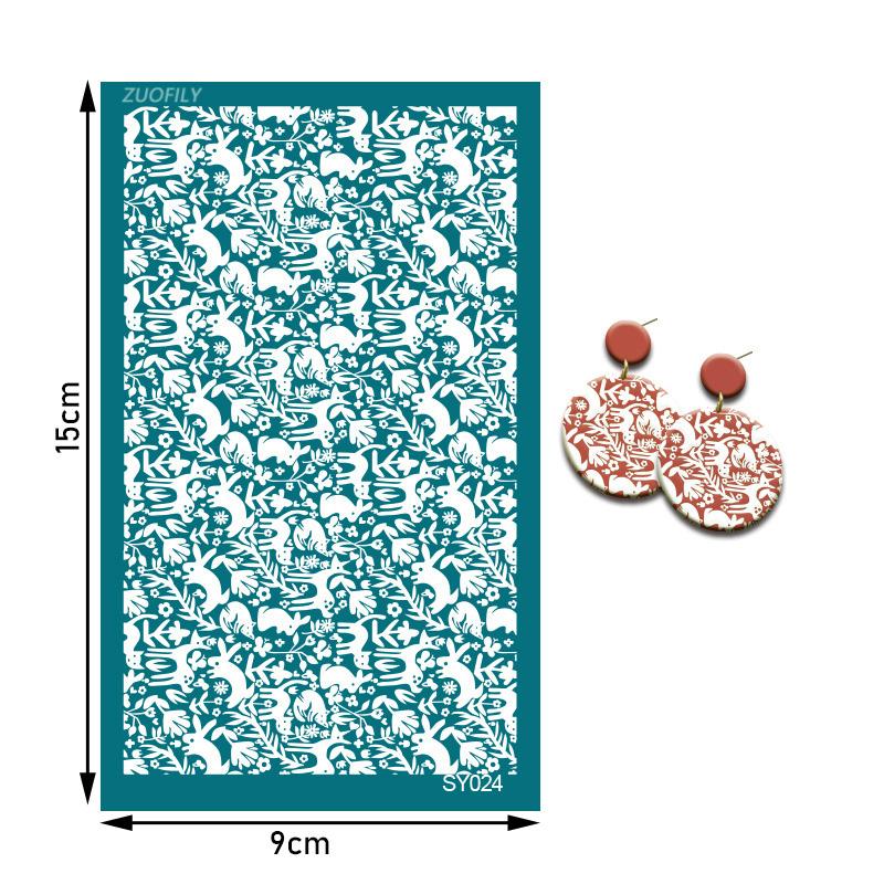 Washable Silk Screen Stencils Soft Pottery Polymer Clay Geometric Animals Plants Craft Embossing Tool DIY Earring Jewelry Mold