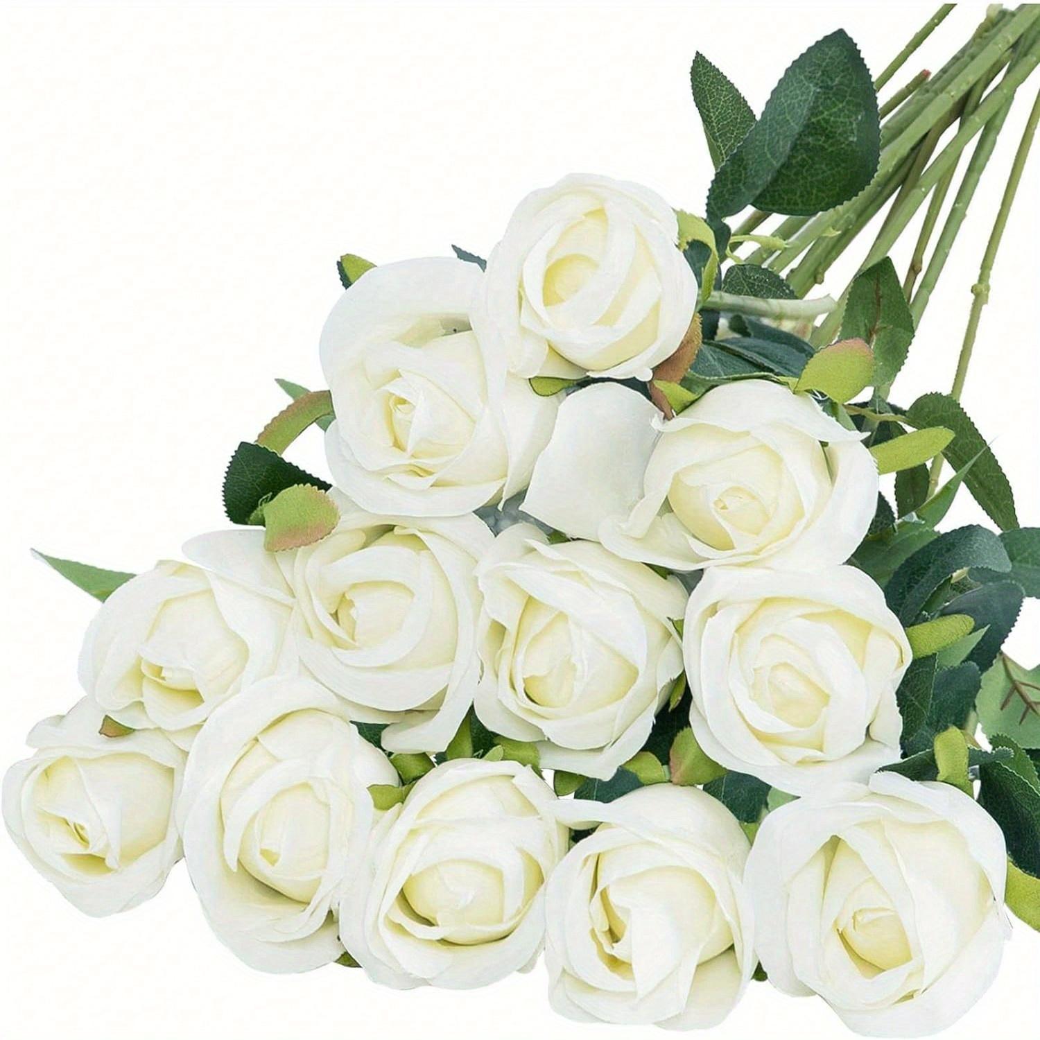 

1 шт. День Святого Валентина Свадебное украшение Районные цветы Реалистичный букет роз с длинными стеблями для домашнего свадебного украшения вечеринки, 52cm-1 Flower белый