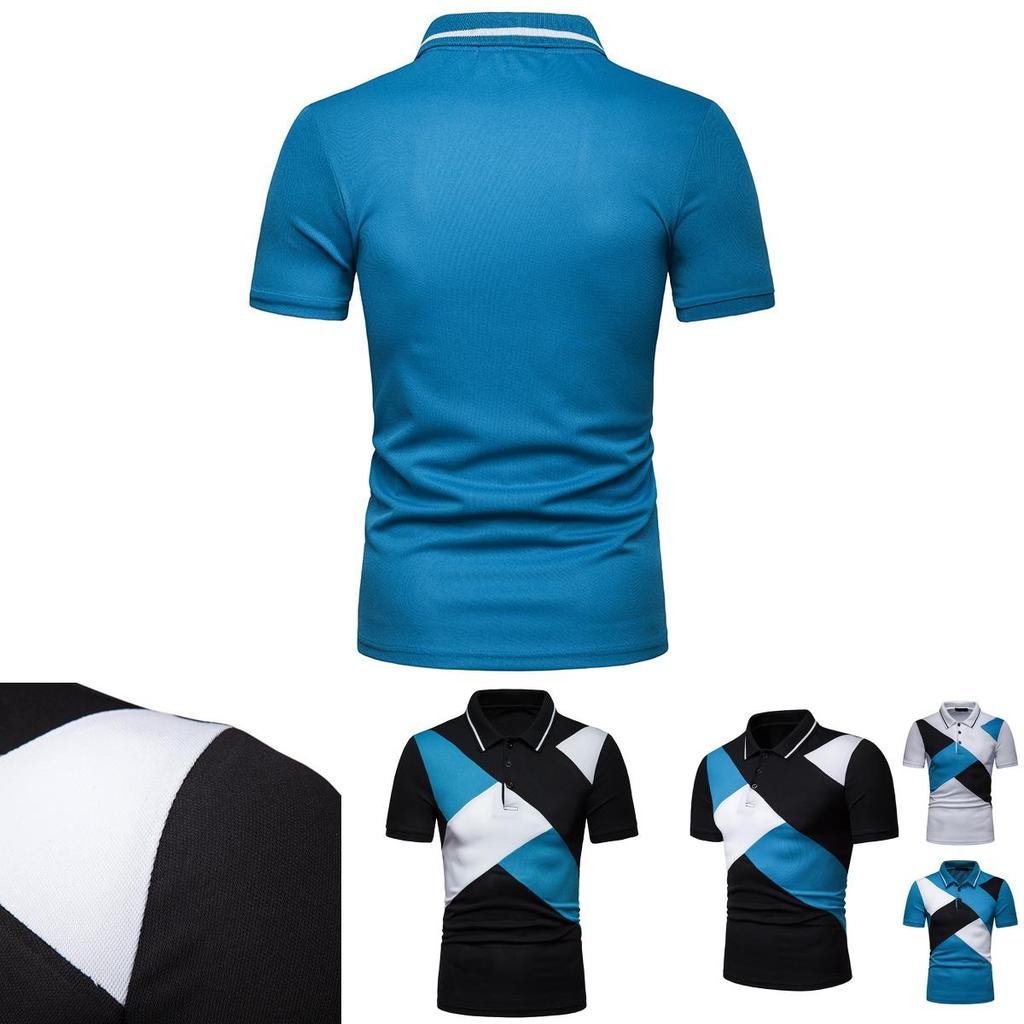 Versatile Men's Lapel Tee Top Short Sleeve Splicing T Shirt Ideal For All Seasons