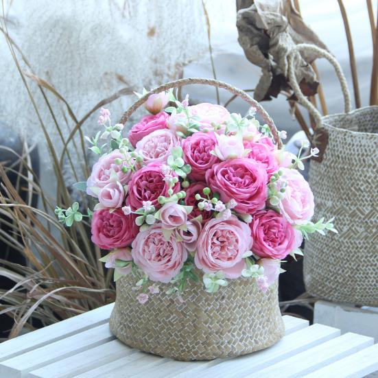 Artificial Peony Flower 5 Fork Realistic Fake Silk Flower Home Office Wedding Party Indoor Outdoor Faux Flower Bloom Plants Decoration