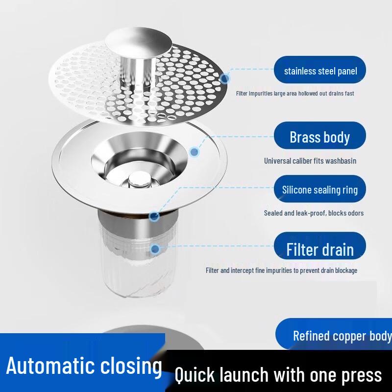 Silver Pop-up Basin Drain Stopper with Filter