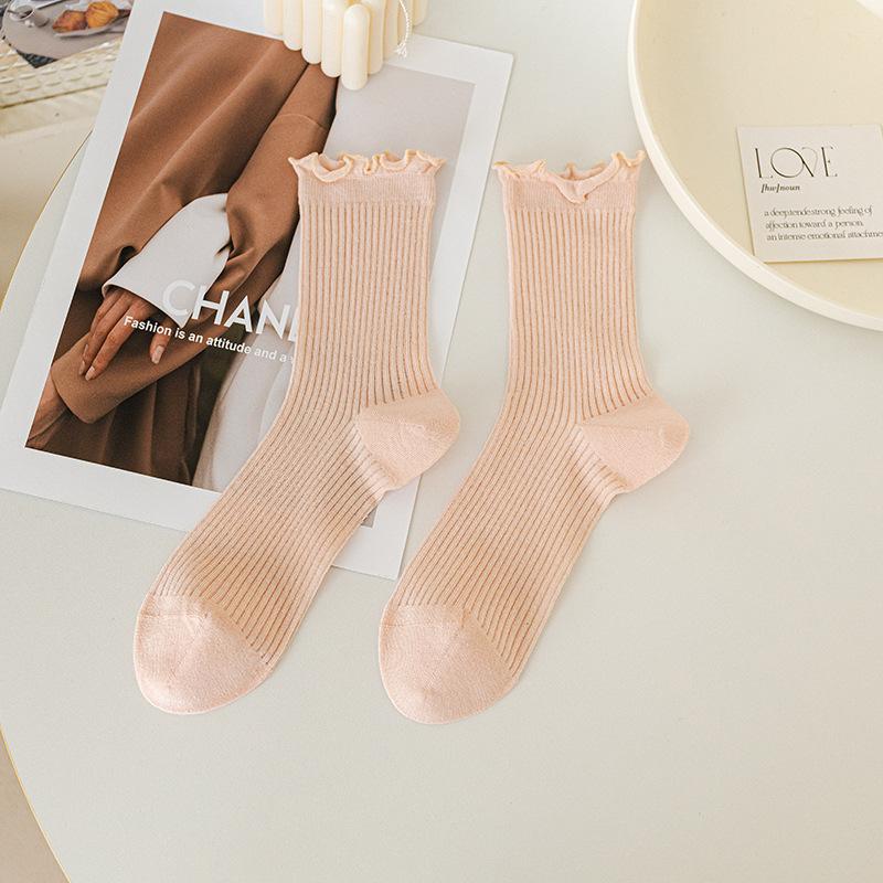 Women's Spring and Fall Cotton Ballet Style Lace Mesh Tube Stack Socks