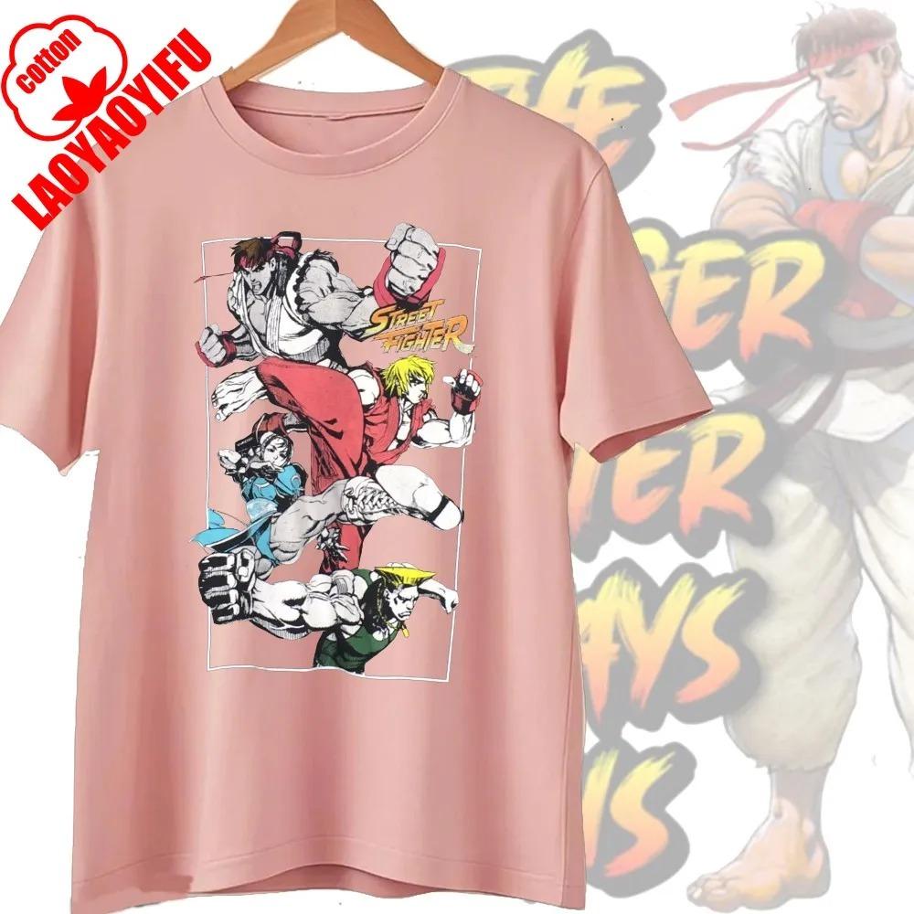 Street Fighter Chun-Li Ryu Bedruckte Y2K Neue Paar Baumwoll-T-Shirts Männer Frauen Streetwear Lässig Harajuku Retro Unisex T-Shirt Top