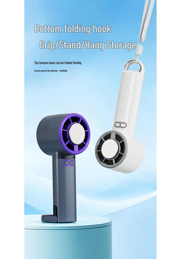 3-in-1 Handheld Cooling Fan: Cold Compress, 5-Speed, Desktop/Hook Use