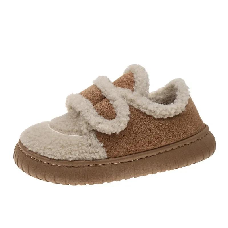 Iarnă Nou Brand Velcro Botine Designer Călduroase de Pluș 2024 Vânzare Fierbinte Pantofi de Casă din Bumbac Confortabili cu Talpă Groasă