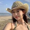 Western Cowboy Panama Hat For Men Women Summer Mesh Breathable Grass Handwoven Straw Hats Travel Tour Sunscreen Cap