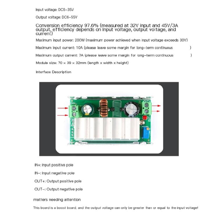 200W Adjustable Step Up Converter Module DC6-35V to DC6-55V Adjust for Efficient Voltage Boosting in Electronic Device