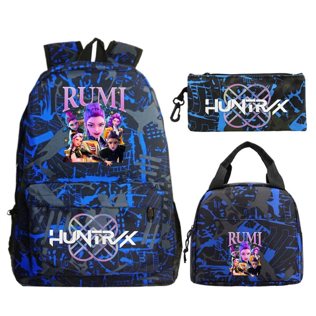 Primary and secondary school students schoolbag three-piece set, animation cartoon personalized printing backpack, casual pencil bag, meal bag