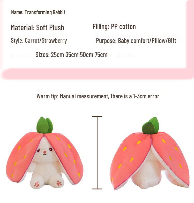 Strawberry Bunny Plush Toy with Big Ears and Carrot Stuffed Doll