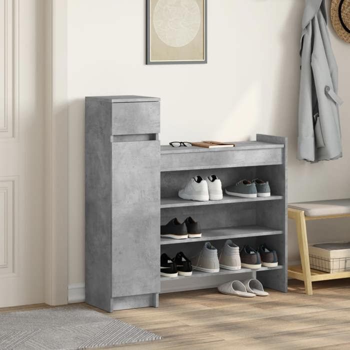 VidaXL Armoire à chaussures gris béton bois d'ingénierie, armoire de rangement de chaussures, support à chaussures, unité de 840425