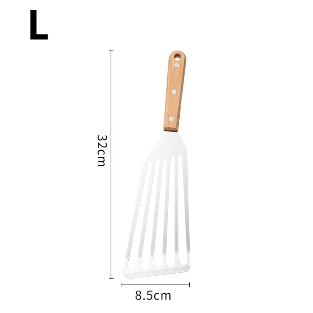 Stainless Steel Fish Frying Spatula Wooden Handle BBQ Cooking Spatula  Kitchen Cooking Utensils
