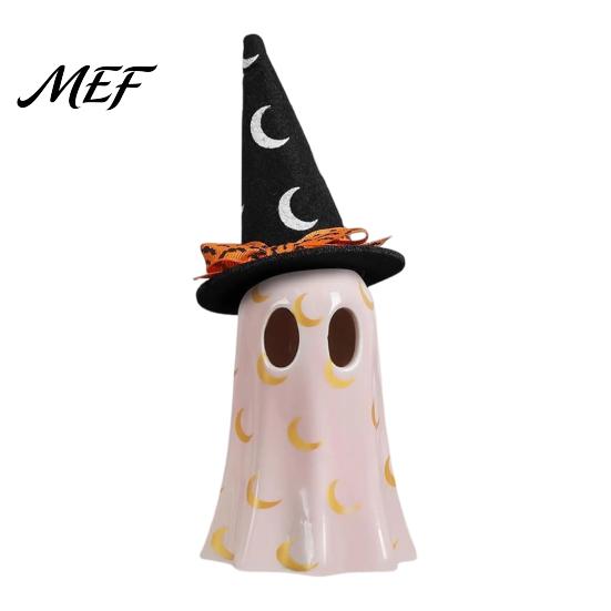 Halloween Home Table Decorations Light Up Ghost Decoration, Cute Spooky Witch Hat Figurine, Desk Decor Resin LED Lighted Statue for Mantel,