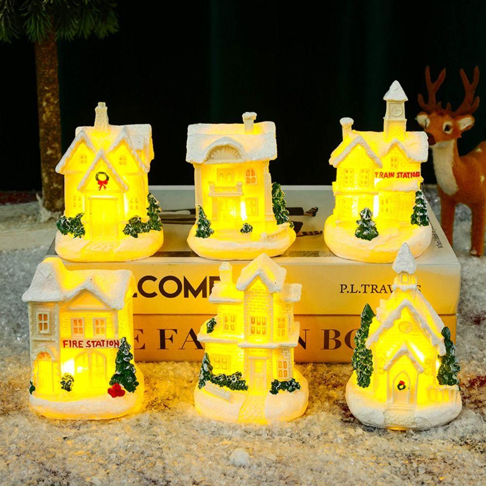 

Cute Snow House LED Lights Figurines Luminous Merry Christmas Decorations Home Xmas Decor