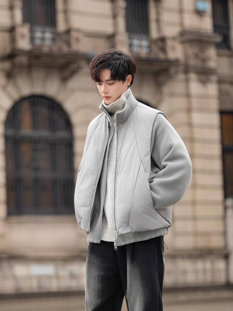 Trendy Brand 2025 Men's Stand Collar Patchwork Down Jacket, Winter Korean Style, White Duck Down, Thickened.