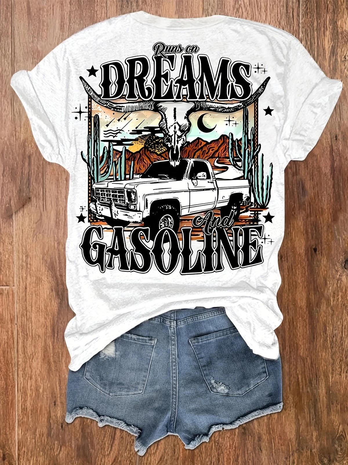 Runs on Dreams and Gasoline Western Graphic Tee - Truck Desert Landscape T-Shirt XXXXL