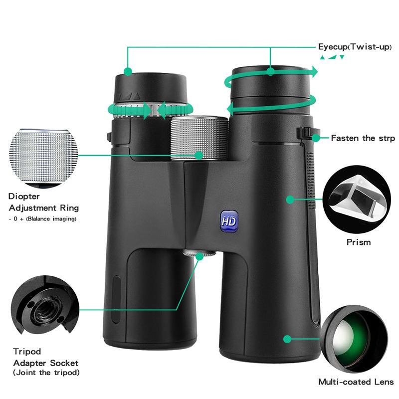 Modernizarea comerțului exterior Binoclu 12×42 Roată metalică Telescop de observare a păsărilor pentru adulți de calitate integrală