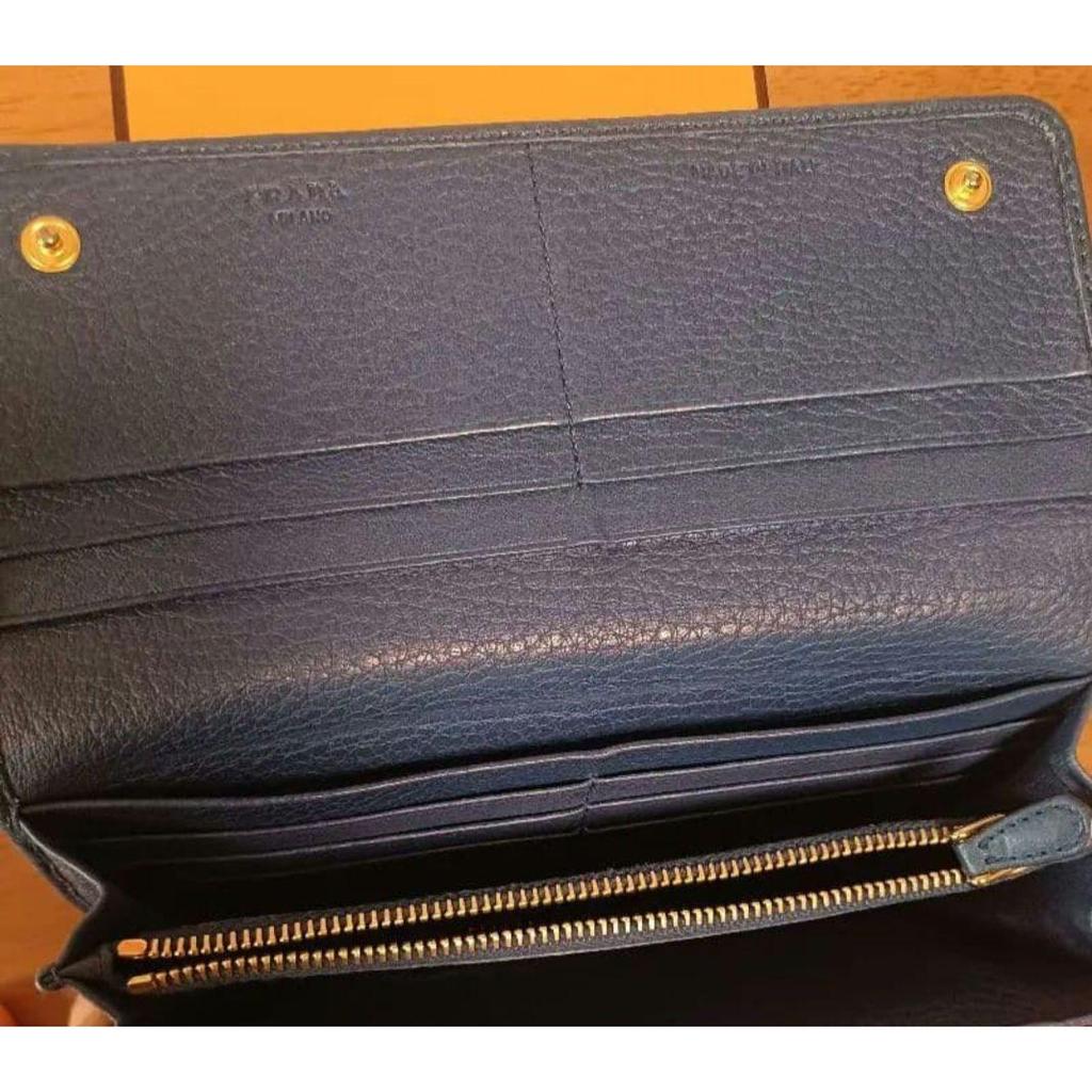Used PRADA Blue Leather Long Wallet