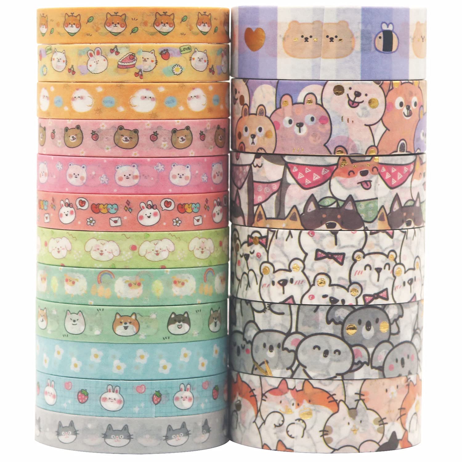 

YUBX Masking Tape Washi Paper Tape with Animal Patterns and Gold Foil Stamping for DIY and Gift Decoration 18-Piece Set Crafts, Journals, Planners,