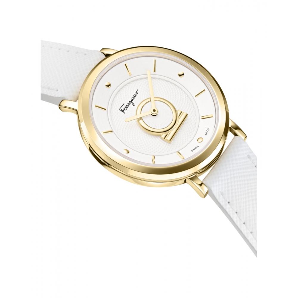 Salvatore Ferragamo Minuetto Leather Watch White Gold White