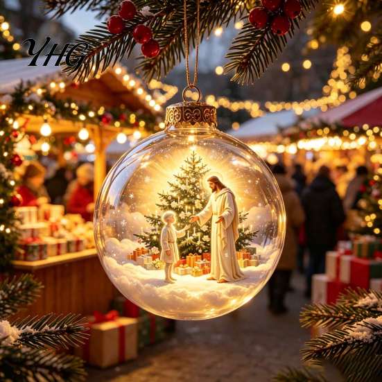 Xmas Fireplace Hanging Ornaments Glowing Christmas Story Ornament, Light-Up 3D Ball with Warm LED, Mini Garden Holiday Scene Clear Decoration