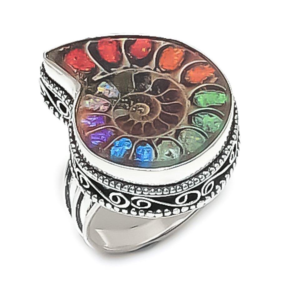 

Ammonite Fossil Gemstone 925 Sterling Silver Jewelry Ring Size 10.5