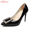 Fashion Aphixta New 10cm Thin Heels Shoes Women Pumps Wedding Party Official Leisure Crystals Luxury Buckle Black Super Big Szie 48
