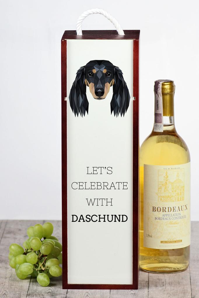 Long-Haired Dachshund - Geometric Box with Photo and Inscription for Wine by Art-Dog