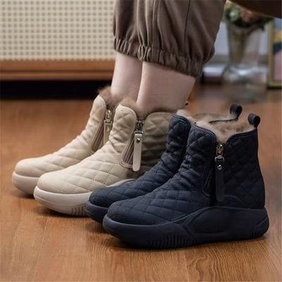 Women's Fleece Lined Snow Boots Quilted Ankle Boots With Side Zipper