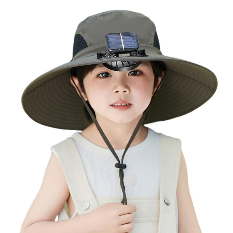 

Quick Drying Hat for Kids with Cooling Fan Solar Powered Fisherman Hat Breathable Sunproof Caps for Outdoor Activity армия зеленый